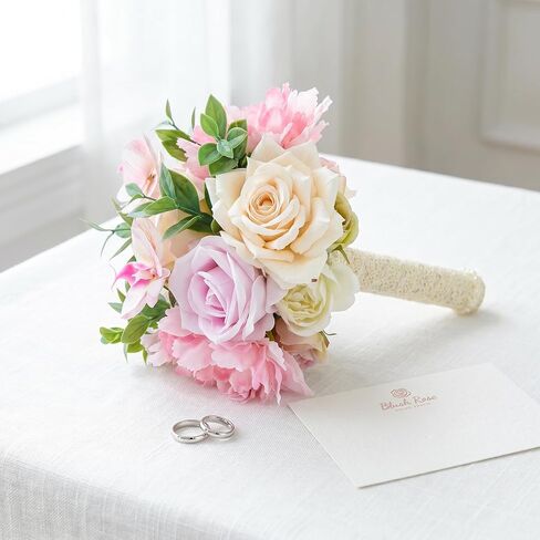 Laelfe Wedding Bouquets for Bride Bridesmaid 8.5 Inch Pink Champagne Artificial Flowers Bridal Bouquets for Bride Wedding Marriage Ceremony Anniversary Church Decoration in Saudi Arabia