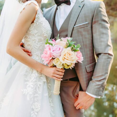 Laelfe Wedding Bouquets for Bride Bridesmaid 8.5 Inch Pink Champagne Artificial Flowers Bridal Bouquets for Bride Wedding Marriage Ceremony Anniversary Church Decoration in Saudi Arabia