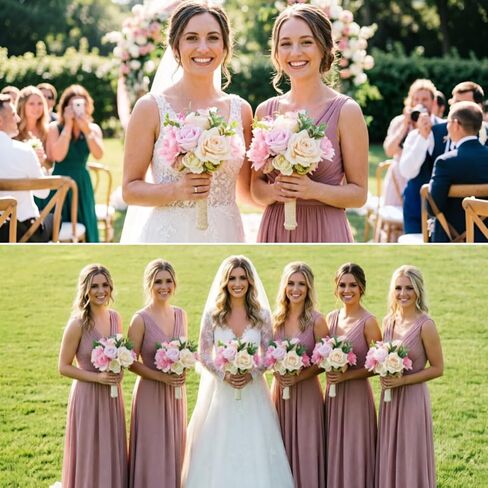 Laelfe Wedding Bouquets for Bride Bridesmaid 8.5 Inch Pink Champagne Artificial Flowers Bridal Bouquets for Bride Wedding Marriage Ceremony Anniversary Church Decoration in Saudi Arabia