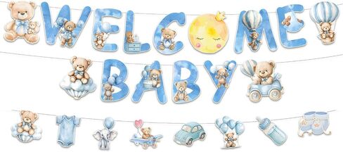Welcome Baby Banner, Blue Bear Sign for Baby Boy Shower Decorations in Saudi Arabia