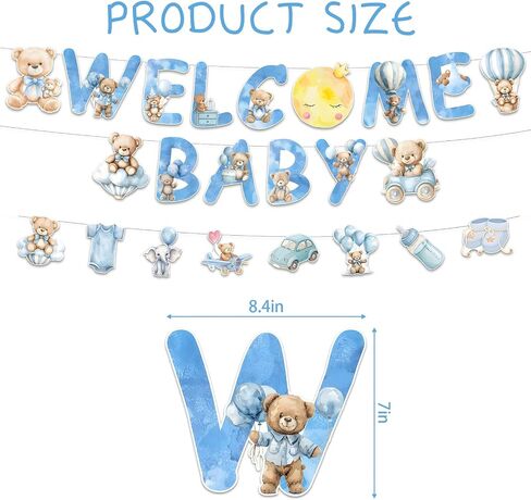 Welcome Baby Banner, Blue Bear Sign for Baby Boy Shower Decorations in Saudi Arabia