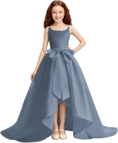 Satin Flower Girl Dresses for Wedding with Bow-Knot Elegant First Communion Dress Girls in Saudi Arabia