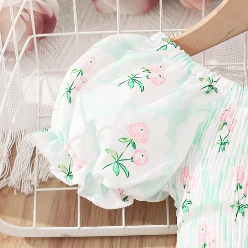 Girls Summer Dress Kids Puff Sleeve Square Neck Smocked Dresses Flowy Midi Sundress 2-12 Years in Saudi Arabia
