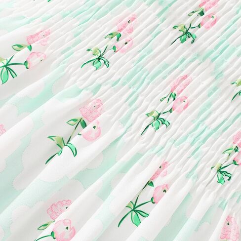 Girls Summer Dress Kids Puff Sleeve Square Neck Smocked Dresses Flowy Midi Sundress 2-12 Years in Saudi Arabia