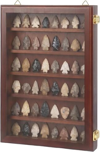 Arrowhead Display Case, Wall-Mounted Native American Shadow Box with Lock, Arrowhead Display Cabinet for Arrowheads Agate and Stone Collections (Brown) in Saudi Arabia