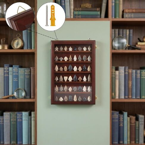 Arrowhead Display Case, Wall-Mounted Native American Shadow Box with Lock, Arrowhead Display Cabinet for Arrowheads Agate and Stone Collections (Brown) in Saudi Arabia