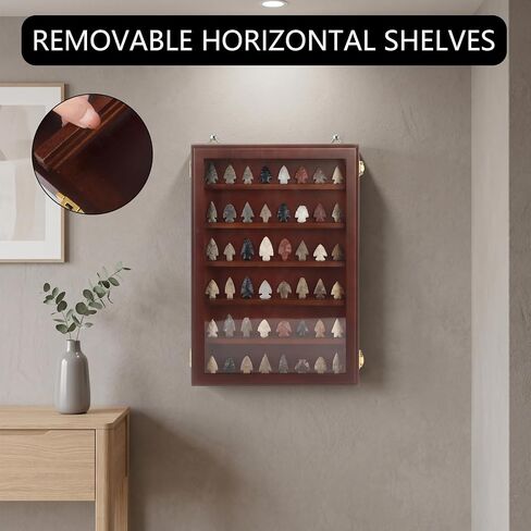 Arrowhead Display Case, Wall-Mounted Native American Shadow Box with Lock, Arrowhead Display Cabinet for Arrowheads Agate and Stone Collections (Brown) in Saudi Arabia