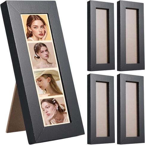 4 Pack Photo Booth Frames 2x6 Strip Frame Film Strip Photo Frame with Stand Wooden Wall, Clear Glass and Tabletop for Wedding Grad Baby Shower Wall Tabletop Desk Home Decor (4) in Saudi Arabia