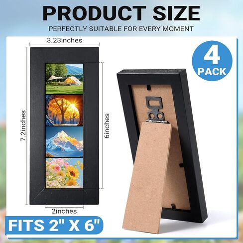 4 Pack Photo Booth Frames 2x6 Strip Frame Film Strip Photo Frame with Stand Wooden Wall, Clear Glass and Tabletop for Wedding Grad Baby Shower Wall Tabletop Desk Home Decor (4) in Saudi Arabia