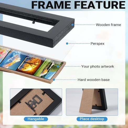 4 Pack Photo Booth Frames 2x6 Strip Frame Film Strip Photo Frame with Stand Wooden Wall, Clear Glass and Tabletop for Wedding Grad Baby Shower Wall Tabletop Desk Home Decor (4) in Saudi Arabia
