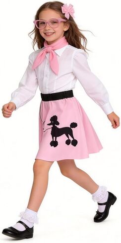 Poodle Skirt for Girls, 50s Outfit for Girls, 5pcs 1950’s Sock Hop Costume for Party Career Day Birthday Gifts in Saudi Arabia