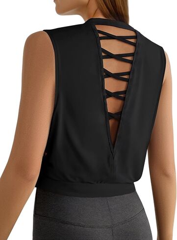 Remidoo Womens Criss Cross Open Back Sleeveless Workout Tops Open Side Crop Tank Top Athletic Shirts in Kuwait