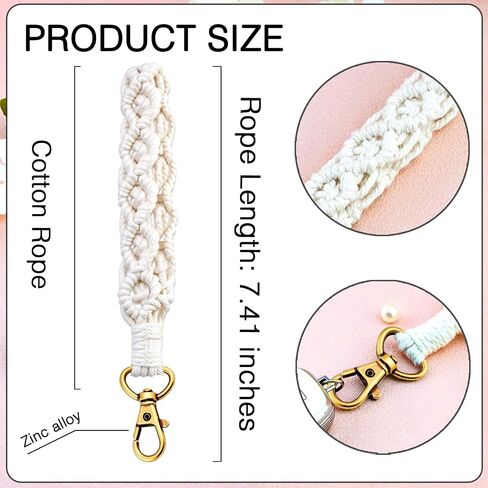 Boho Macrame Keychain Cute Wristlet Lanyard Handmade Wrist Keychain for Women Girl Wristlets Strap for Car Key Id Badges Wallet in Saudi Arabia