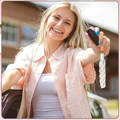 Boho Macrame Keychain Cute Wristlet Lanyard Handmade Wrist Keychain for Women Girl Wristlets Strap for Car Key Id Badges Wallet in Saudi Arabia