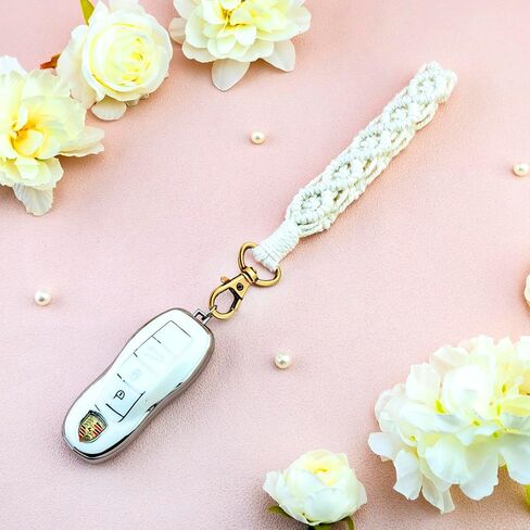 Boho Macrame Keychain Cute Wristlet Lanyard Handmade Wrist Keychain for Women Girl Wristlets Strap for Car Key Id Badges Wallet in Saudi Arabia