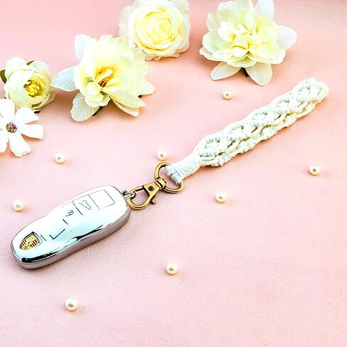 Boho Macrame Keychain Cute Wristlet Lanyard Handmade Wrist Keychain for Women Girl Wristlets Strap for Car Key Id Badges Wallet in Saudi Arabia