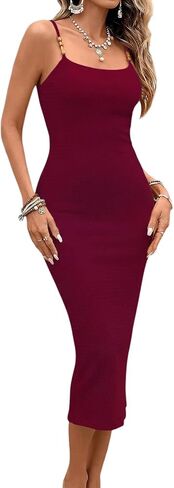 HELYO Casual Midi Dresses for Women Summer Sexy Sleeveless Bodycon Spaghetti Strap Beach Vacation Club Dress Y70 in Saudi Arabia
