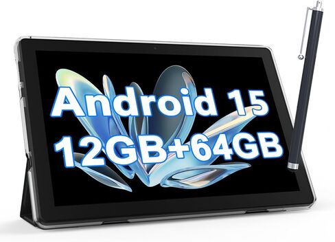 Tablet With Keyboard 2 in 1 Tablet Android Tablet 10 Inch Tablets, Include Mouse Case Stylus Tempered Film 5G Wifi Wifi6 128GB ROM+6GB RAM 10 IN IPS 8MP Camera 6000mAh Battery 10.1" FHD Android Tab in Kuwait