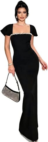 Women Celebrity Sexy Square Collar Diamonds Maxi Long Bandage Dress Elegant Evening Club Party Outfit in Kuwait