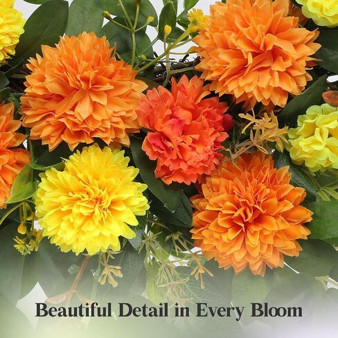 26" Large Summer Fall Wreath for Front Door, Artificial Orange Yellow Marigold Floral Wreath with Green Leaves, Flower Wreath for Home, Rustic, Farmhouse, Indoor, Outdoor Decor in Saudi Arabia