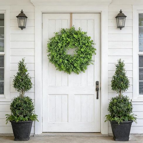 Artificial Boxwood Wreath 24 Inch – Lush Faux Greenery Door Wreath, UV Resistant Round Boxwood Wreath for Front Door, Porch, Window, Indoor Outdoor Decor (Green, 24 Inch) in Saudi Arabia