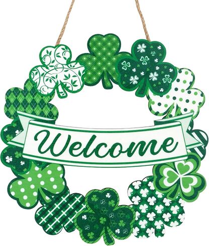 St Patrick's Day Wreath Wooden Shamrock Wreath Front Door Hanger Decor Spring Welcome Decorations for Home St Patricks Day Door Decoration for Front Door Irish Welcome Hanging Sign for Indoor Outdoor in Saudi Arabia