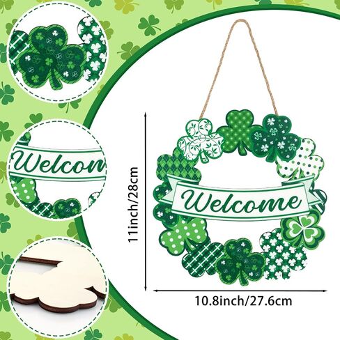 St Patrick's Day Wreath Wooden Shamrock Wreath Front Door Hanger Decor Spring Welcome Decorations for Home St Patricks Day Door Decoration for Front Door Irish Welcome Hanging Sign for Indoor Outdoor in Saudi Arabia