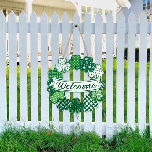 St Patrick's Day Wreath Wooden Shamrock Wreath Front Door Hanger Decor Spring Welcome Decorations for Home St Patricks Day Door Decoration for Front Door Irish Welcome Hanging Sign for Indoor Outdoor in Saudi Arabia