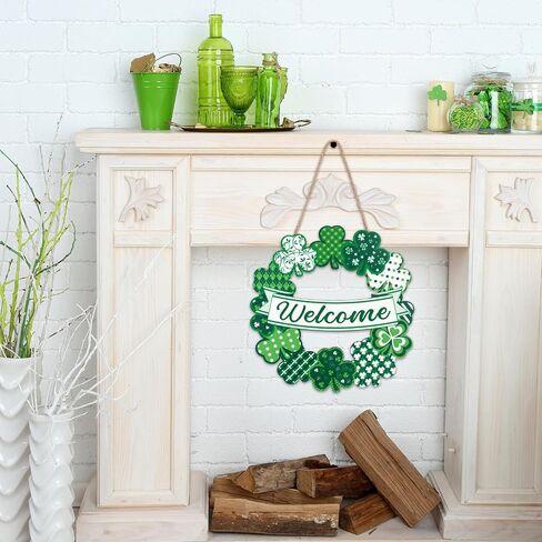 St Patrick's Day Wreath Wooden Shamrock Wreath Front Door Hanger Decor Spring Welcome Decorations for Home St Patricks Day Door Decoration for Front Door Irish Welcome Hanging Sign for Indoor Outdoor in Saudi Arabia