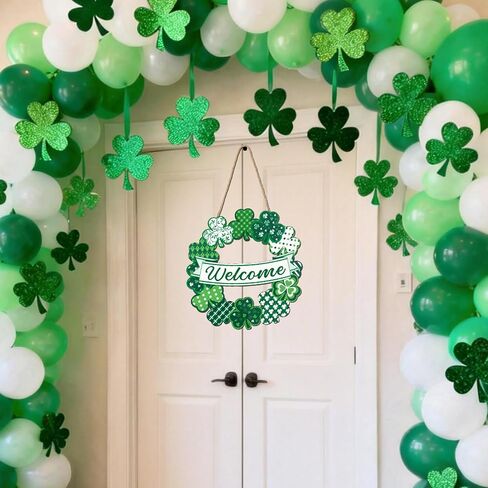 St Patrick's Day Wreath Wooden Shamrock Wreath Front Door Hanger Decor Spring Welcome Decorations for Home St Patricks Day Door Decoration for Front Door Irish Welcome Hanging Sign for Indoor Outdoor in Saudi Arabia