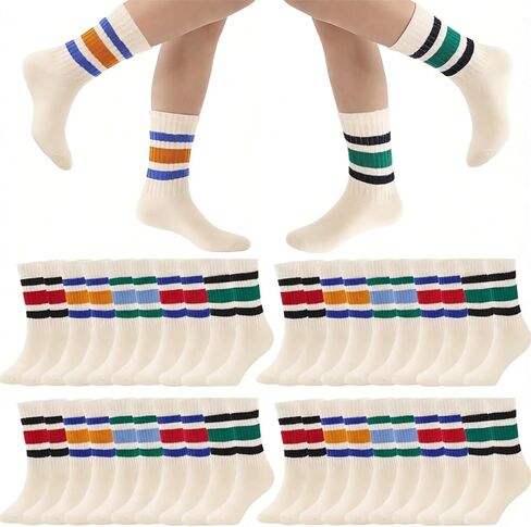 DADAB Retro Striped Cotton Crew Socks for Women and Men, 10/20 Pairs Bright Slouchy Athletic Socks for All Seasons in Saudi Arabia