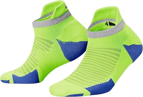 Nike Unisex Spark Cushioned No Show Running Socks | Bright HiVis High Visibility, Neon VOLT / Game Royal Blue - Reflective Silver | CU7201-703 | Size (Large) Men's 10-11.5, Women's 11.5-13 in Kuwait