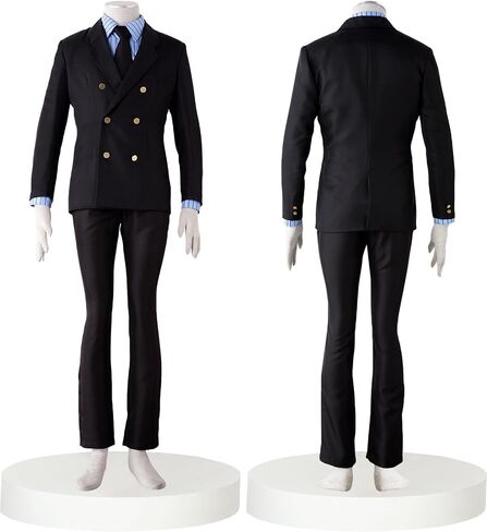Sanji Cosplay Costume Outfits Black Suit Blue Striped Shirt Big Kids Adult Festival Perform Halloween in Kuwait
