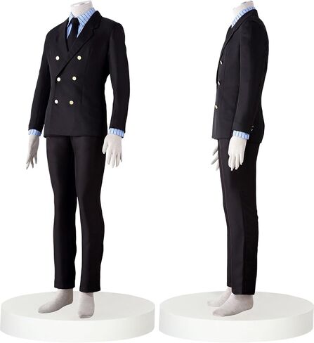 Sanji Cosplay Costume Outfits Black Suit Blue Striped Shirt Big Kids Adult Festival Perform Halloween in Kuwait