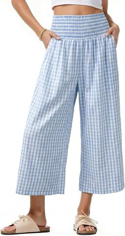 سراويل Dokotoo النسائية Gingham Capri 2026 ذات مربعات كاجوال لطيفة ومريحة مع جيوب ملابس منقوشة in Kuwait