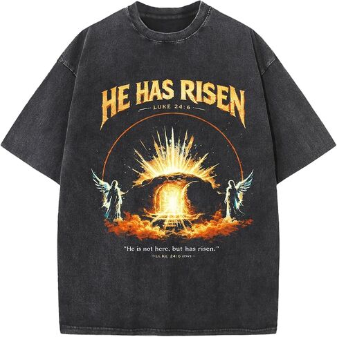 Men's Retro Washed Cotton Christian T-Shirt, Loose Street Style Printed T-Shirt, Jesus is King Bible Text Print in Saudi Arabia