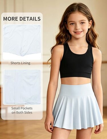 Girls Tennis Skirts Built in Shorts Pleated Athletic Skirt Summer Flowy Skort with Pockets for Kids 7-14 Years in Saudi Arabia