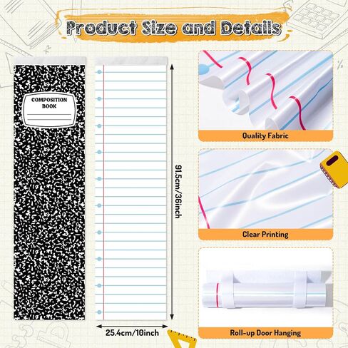 Haooryx Back to School Classroom Door Window Cover - 2Pcs Composition Notebook Curtain Blackout Shades Front Door Decoration Darkening Glass Window Cover for Nursery School Classroom Office Supplies in Kuwait