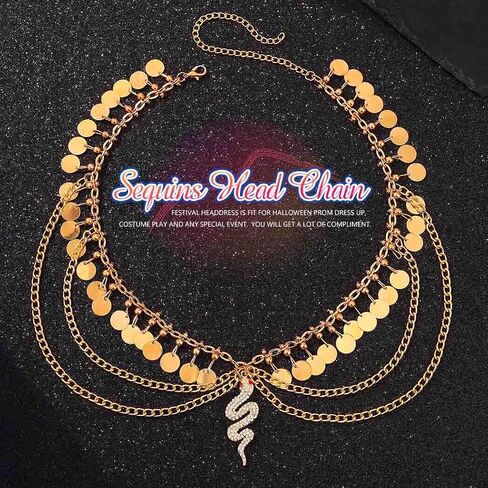 YONAMIX Egyptian Head Chain Jewelry Gold Snake Headpiece for Women | Cleopatra Headpieces Sequin Tassel Rave Hair accessories Layered Forehead Chain in Saudi Arabia