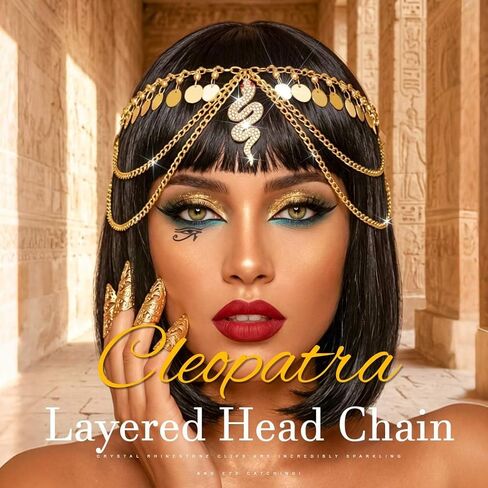 YONAMIX Egyptian Head Chain Jewelry Gold Snake Headpiece for Women | Cleopatra Headpieces Sequin Tassel Rave Hair accessories Layered Forehead Chain in Saudi Arabia