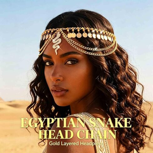 YONAMIX Egyptian Head Chain Jewelry Gold Snake Headpiece for Women | Cleopatra Headpieces Sequin Tassel Rave Hair accessories Layered Forehead Chain in Saudi Arabia