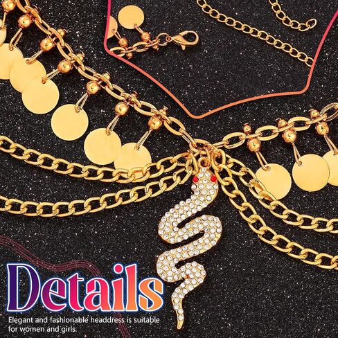 YONAMIX Egyptian Head Chain Jewelry Gold Snake Headpiece for Women | Cleopatra Headpieces Sequin Tassel Rave Hair accessories Layered Forehead Chain in Saudi Arabia