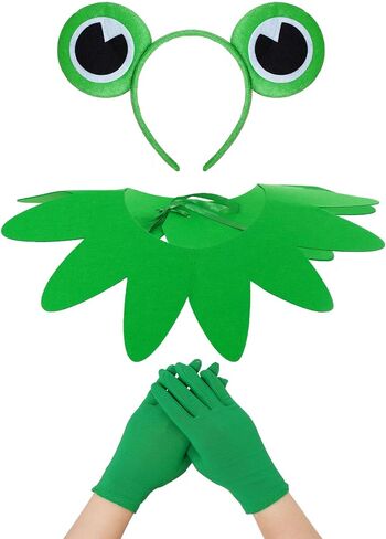 3Pcs Adult Frog Halloween Costume Accessories - Frog Eyes Ears Headband, Green Gloves and Collar Set for Halloween Cosplay Party Dress Up in Saudi Arabia