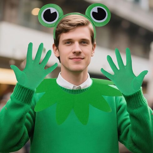 3Pcs Adult Frog Halloween Costume Accessories - Frog Eyes Ears Headband, Green Gloves and Collar Set for Halloween Cosplay Party Dress Up in Saudi Arabia