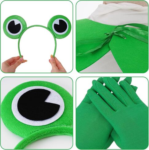 3Pcs Adult Frog Halloween Costume Accessories - Frog Eyes Ears Headband, Green Gloves and Collar Set for Halloween Cosplay Party Dress Up in Saudi Arabia