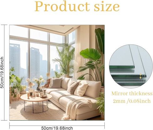 Frameless Square Wall Mirror, 19.68x19.68 Inch High Definition Self-Adhesive Stick On Glass Mirror Block, Wall Mounted Decor Mirror for Bedroom Living Room Gym Dorm Bathroom, 1 Pack in Saudi Arabia
