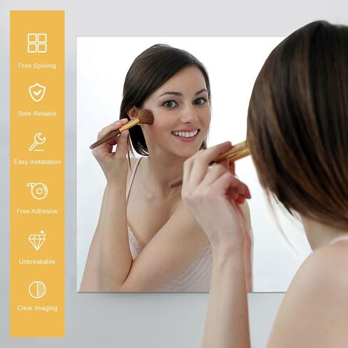 Frameless Square Wall Mirror, 19.68x19.68 Inch High Definition Self-Adhesive Stick On Glass Mirror Block, Wall Mounted Decor Mirror for Bedroom Living Room Gym Dorm Bathroom, 1 Pack in Saudi Arabia