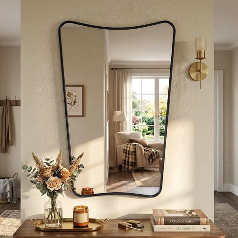 Dorlicecass Bathroom Mirror- Irregular Wall Mirror Espejos Decorative 22"x30" Black Aviation Aluminum Alloy Frame for Bathroom, Bedroom, Living Room, Cloakroom, Entryway in Saudi Arabia