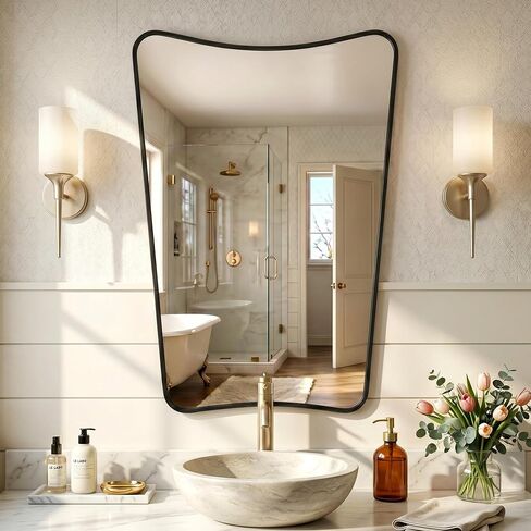 Dorlicecass Bathroom Mirror- Irregular Wall Mirror Espejos Decorative 22"x30" Black Aviation Aluminum Alloy Frame for Bathroom, Bedroom, Living Room, Cloakroom, Entryway in Saudi Arabia