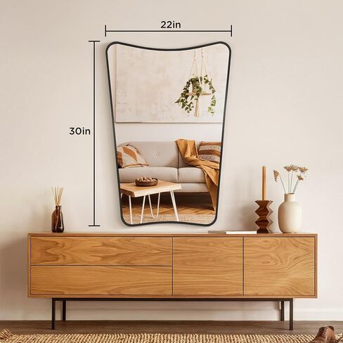 Dorlicecass Bathroom Mirror- Irregular Wall Mirror Espejos Decorative 22"x30" Black Aviation Aluminum Alloy Frame for Bathroom, Bedroom, Living Room, Cloakroom, Entryway in Saudi Arabia